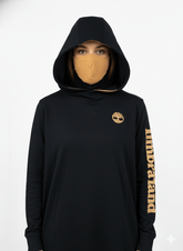 WOMENS BLACK CHEST AND SLEEVES PRINTED HOODIE WITH MASK - Smgarment's